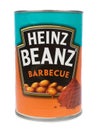 A tin of Heinz Beanz barbecue flavoured baked beans Royalty Free Stock Photo