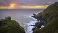 Tin Mine at on cliff at Sunset Royalty Free Stock Photo