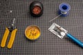 Tin soldering iron, solder tin roll and contaflux Royalty Free Stock Photo
