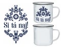 Tin tea mug with Slovak ornament