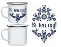 Tin tea mug with Slovak ornament