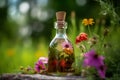 Tincture bottle flower herbs field. Generate Ai