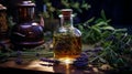Tincture of herbs and flowers in a bottle. Herbal medicine. Generative AI