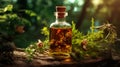 Tincture of herbs and flowers in a bottle. Herbal medicine. Generative AI