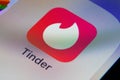 Tinder app on a smartphone. Dating app