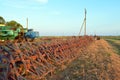 Tine harrow. Agricultural machinery and equipment. Royalty Free Stock Photo