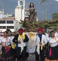 tingo maria peru procession of san juan on june 24 san juan bautista with a palm in hand, faithful dancing in the streets of the