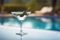 Tini cocktail on poolside by pool. Generative AI illustration Royalty Free Stock Photo