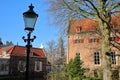 Tinnenburg House on the right side, an impressive historic building dated from 1414 located along in Amersfoort