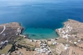 Tinos island, Cyclades Greece. Aerial drone view of Kardiani bay seaside village Royalty Free Stock Photo