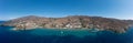 Tinos island, Cyclades Greece. Aerial panoramic drone view of Agios Romanos sandy beach Royalty Free Stock Photo