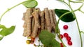 Tinospora cordifolia guduchi branches fruits leaves close up