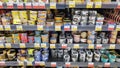 Tins of canned fish for sale in a supermarket