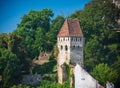 Tinsmiths` Tower one of the symbols of Sighisoara, Transylvania, Romania Royalty Free Stock Photo