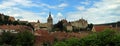 Panoramic view of the most representative buildings of the city in the old citadel. Sighisoara, Romania. Royalty Free Stock Photo