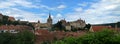 Panoramic view of the most representative buildings of the city in the old citadel. Sighisoara, Romania. Royalty Free Stock Photo