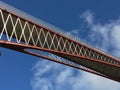 Tintagel Castle Bridge.Footbridge made from steel, Cornish slate, and oak.Cornwall, UK,