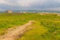 View of Tintagel Island and legendary Tintagel castle. Royalty Free Stock Photo