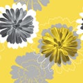 Tinted succulents in gray and yellow shades. Seamless pattern with decorative elements