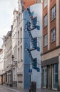 Tintin wall painting on side of house, Brussels, Belgium