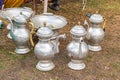 Tinware teapots at a wedding in Srinagar