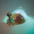 Tiny Alien Emerging from a Glowing Cosmic Egg Royalty Free Stock Photo
