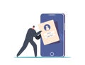 Tiny Anonymous Hacker Attack Huge Smartphone Insert Stolen Password And Username Information, Cyber Criminal Steal Data Royalty Free Stock Photo