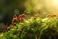 Tiny Ants macro grass. Generate Ai