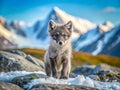 A Tiny Arctic Fox Cub Exploring its Surroundings near a Den in Svalbard Norway A CloseUp Wildlife Encounter