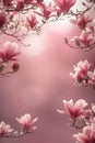 Tiny branches with pink cherry blossoms, empty field with space for your own content, banner. Flowering flowers, a symbol of