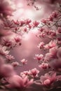 Tiny branches with pink cherry blossoms, empty field with space for your own content, banner. Flowering flowers, a symbol of