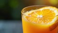 Tiny bubbles burst on surface, fresh orange juice , vitamin c, fruit juice Royalty Free Stock Photo