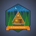 Tiny cabin in the forest. Vector illustration for stickers, logo, emblems Royalty Free Stock Photo