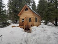 A tiny cabin in the woods a snowed in bit warm and cozy inside