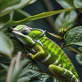 A tiny chameleon blending into its surroundings, with only its eyes visible3