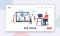 Tiny Characters Fixing Bugs on Huge Pc Landing Page Template. Software Development Process, Optimization, Debugging Royalty Free Stock Photo