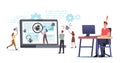 Tiny Characters Fix Bugs on Huge Pc. Software Development for Digital Device. Process of Optimization, Debugging Program Royalty Free Stock Photo