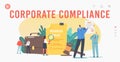 Tiny Characters Read Corporate Compliance Rules Landing Page Template. Representation of Business Laws, Regulations Royalty Free Stock Photo