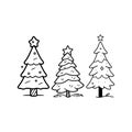 Tiny Christmas trees doodle illustration.