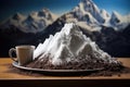 a tiny coffee ground mountain range with baking soda snow peaks Royalty Free Stock Photo