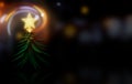 Tiny cute dwarf Christmas tree with bright glowing star