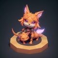 Tiny cute figure of scandinavian godess Freyja as a fox, 3D concept suitable as game development graphic resource, AI