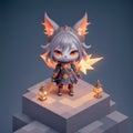 Tiny cute figure of scandinavian godess Freyja as a fox, 3D concept suitable as game development graphic resource, AI