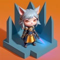 Tiny cute figure of scandinavian godess Freyja as a fox, 3D concept suitable as game development graphic resource, AI