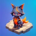 Tiny cute figure of scandinavian godess Freyja as a fox, 3D concept suitable as game development graphic resource, AI