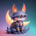 Tiny cute figure of scandinavian godess Freyja as a fox, 3D concept suitable as game development graphic resource, AI