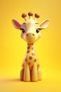 Tiny cute isometric Giraffe on yellow background generative AI