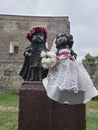 Tiny cute monuments in Mukachevo city in Ukraine