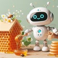 Tiny cute robot collecting honey in bee hive