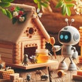 Tiny cute robot collecting honey in bee hive